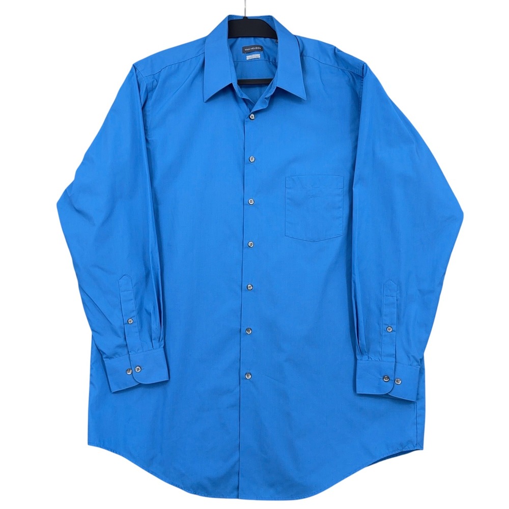 Van‎ Heusen Wrinkle Free Dress Shirt Mens 17.5 35/36 Poly Cotton Blue